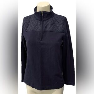 Talbots Quarter Zip Quilted Pullover Sweatshirt Women’s S Navy Blue Cotton Blend